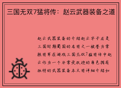 三国无双7猛将传：赵云武器装备之道
